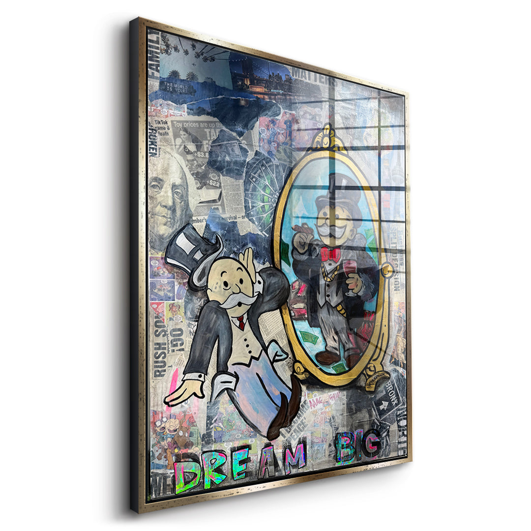 Seitenansicht des Acrylglasbilds Dream Big Real im goldenen Rahmen
