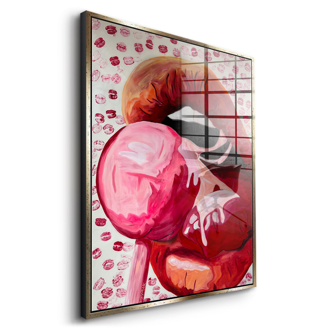 Seitenansicht des Acrylglasbilds Lollipop im goldenen Rahmen
