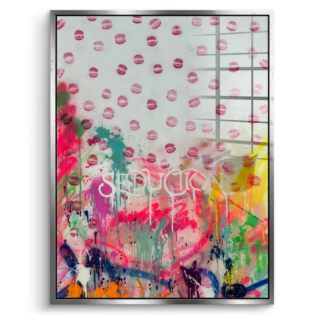 DOTCOMCANVAS Acrylglasbild Seduction Kisses im silbernen Premium-Rahmen