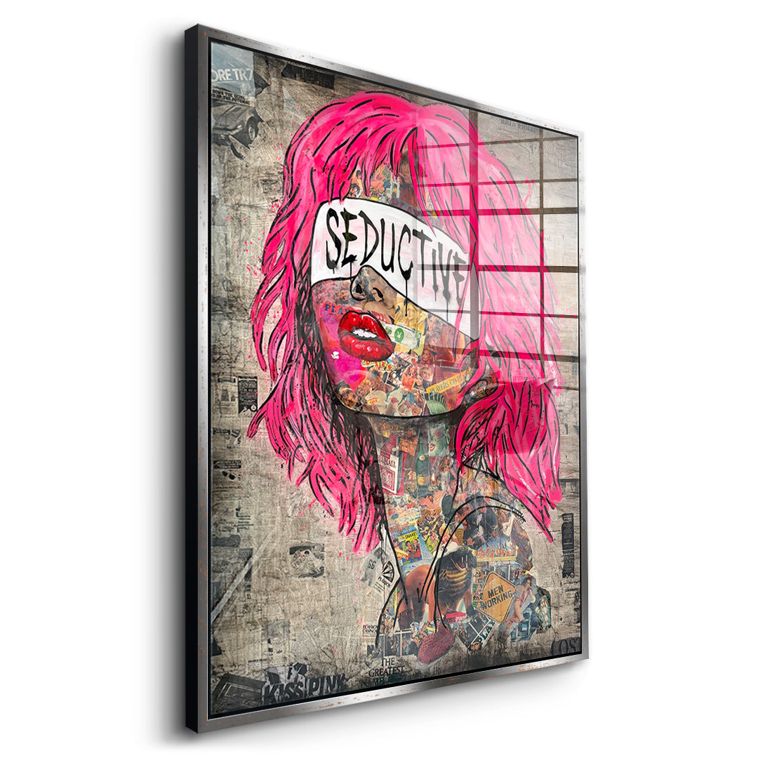 Seitenansicht des Acrylglasbilds Seductive im silbernen Rahmen