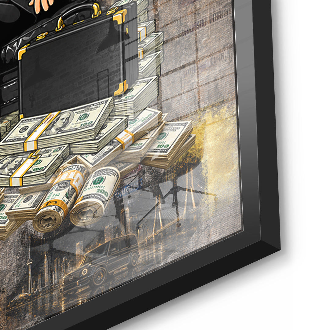 Detailaufnahme des 5mm Acrylglases, Building Empires im schwarzen Rahmen