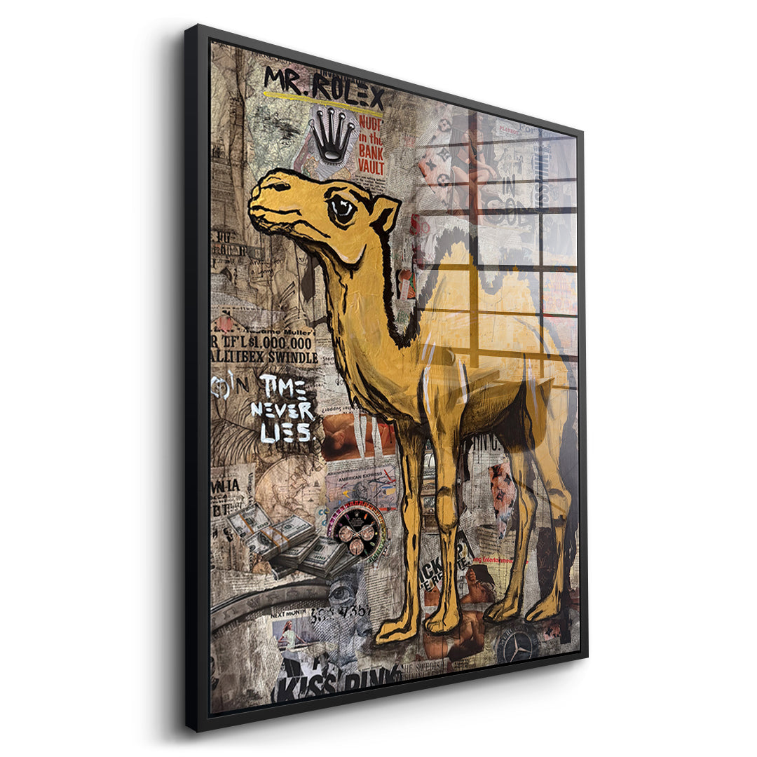Seitenansicht des Acrylglasbilds Mr. Luxury Time im schwarzen Rahmen