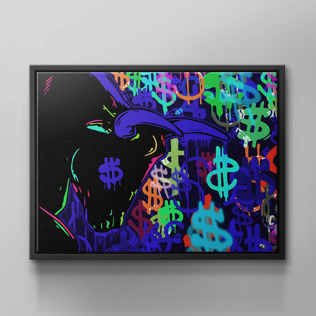 Wandbild Börsen Bulle Bunt Neon Trade