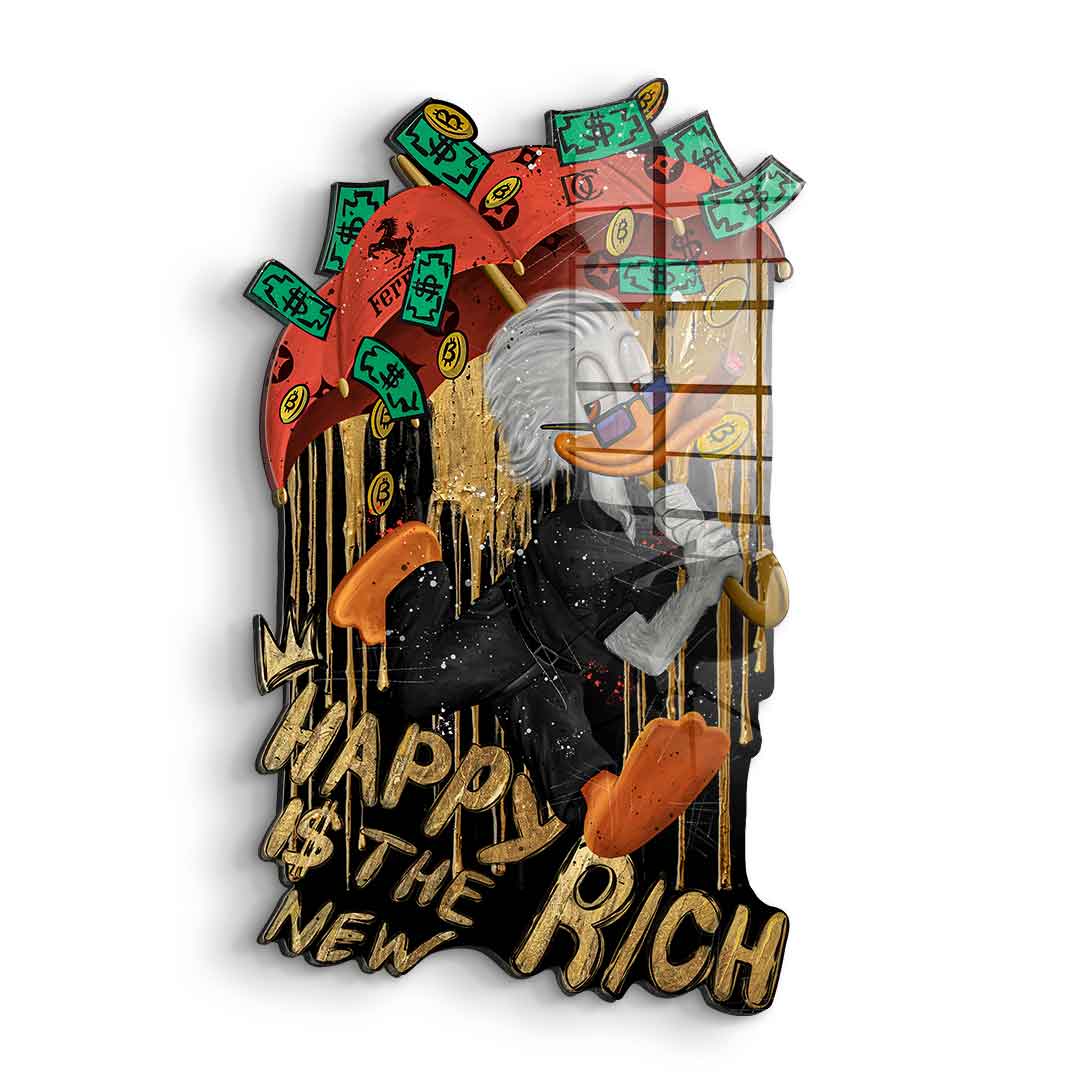 Rzeźba ścienna Happy is the new Rich - szkło akrylowe
