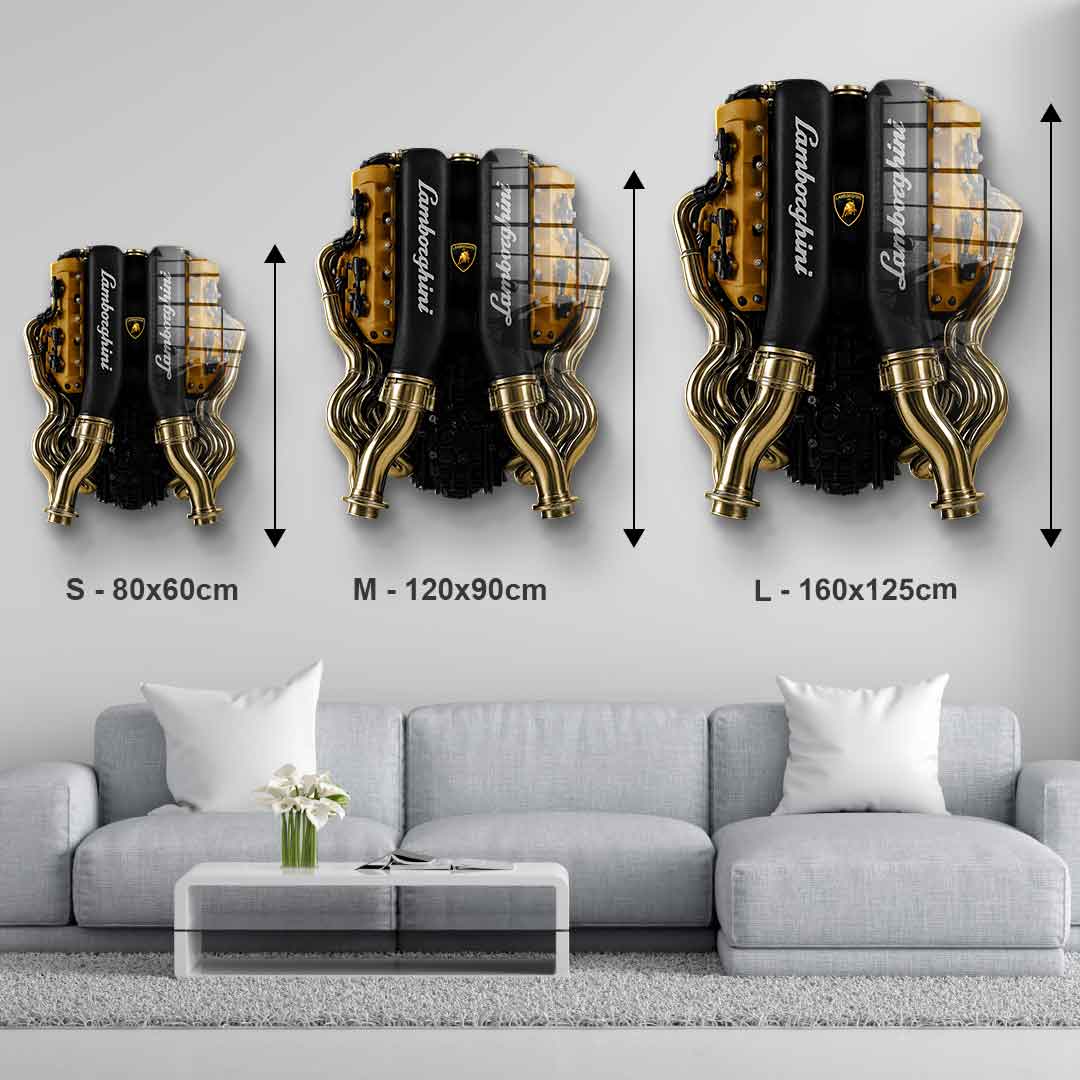 Wall sculpture Lamborghini Engine - gold leaf