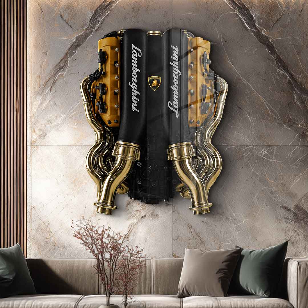 Wall sculpture Lamborghini Engine - gold leaf