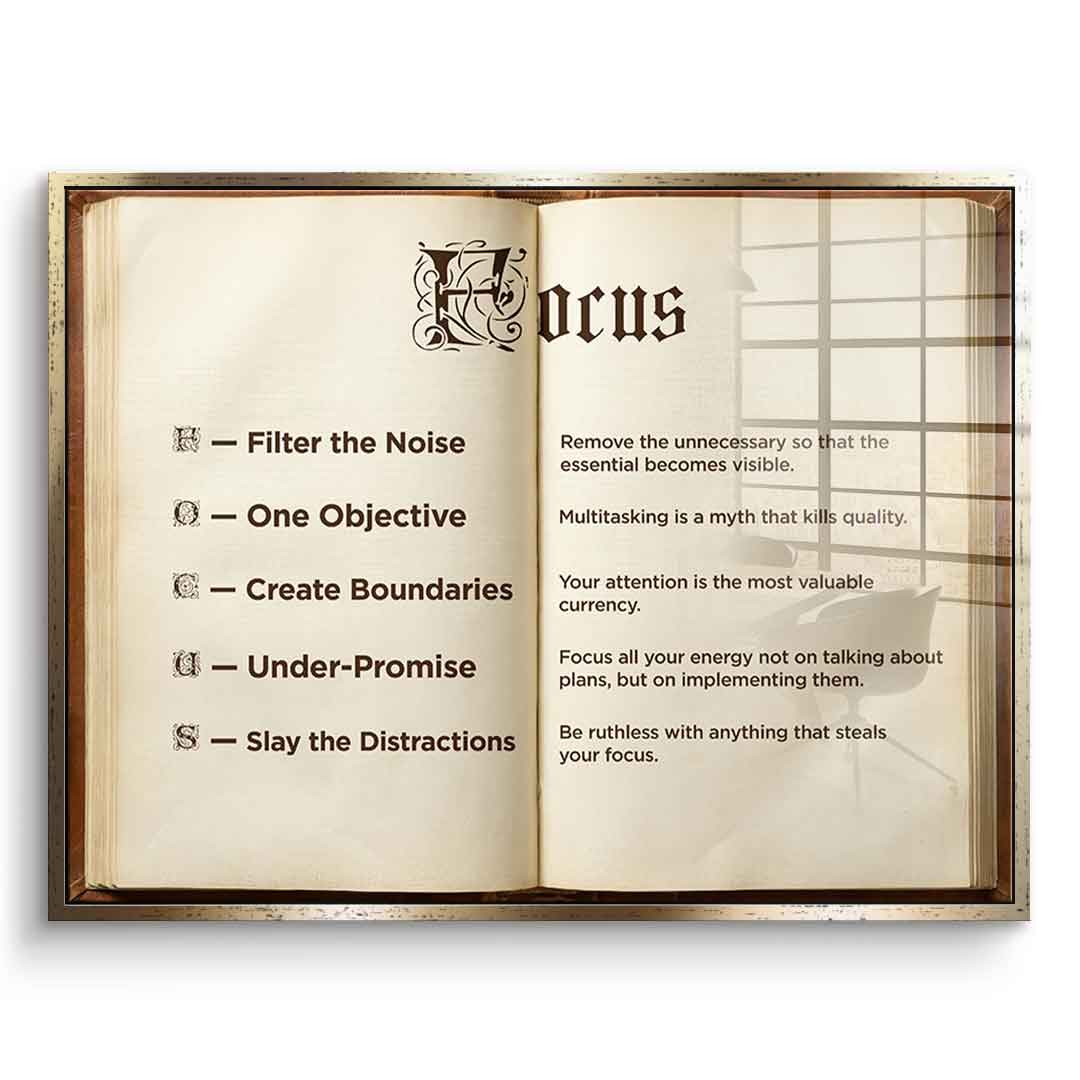 DOTCOMCANVAS® Focus book Acrylglasbild – Vorderansicht schwarzer Rahmen