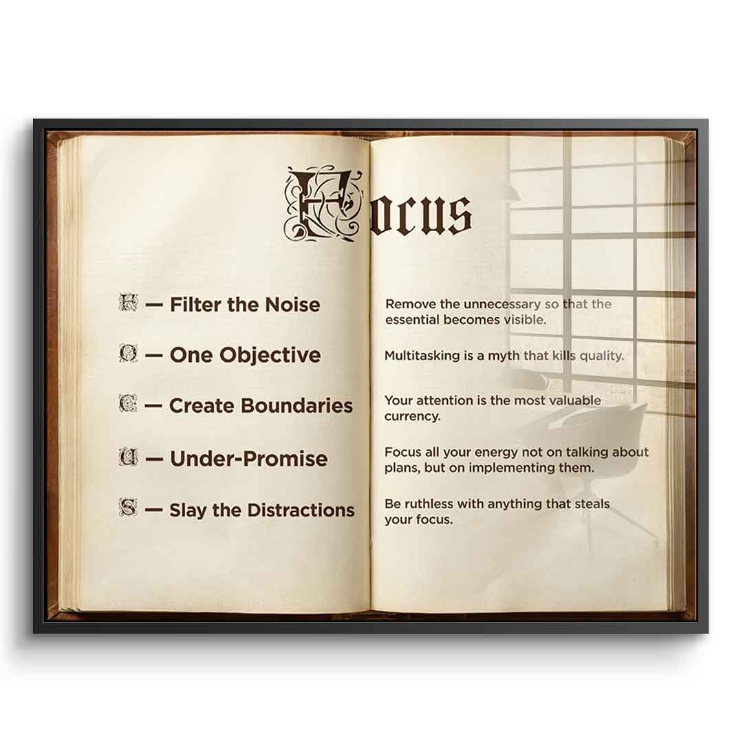 DOTCOMCANVAS® Focus book Acrylglasbild – Vorderansicht silberner Rahmen