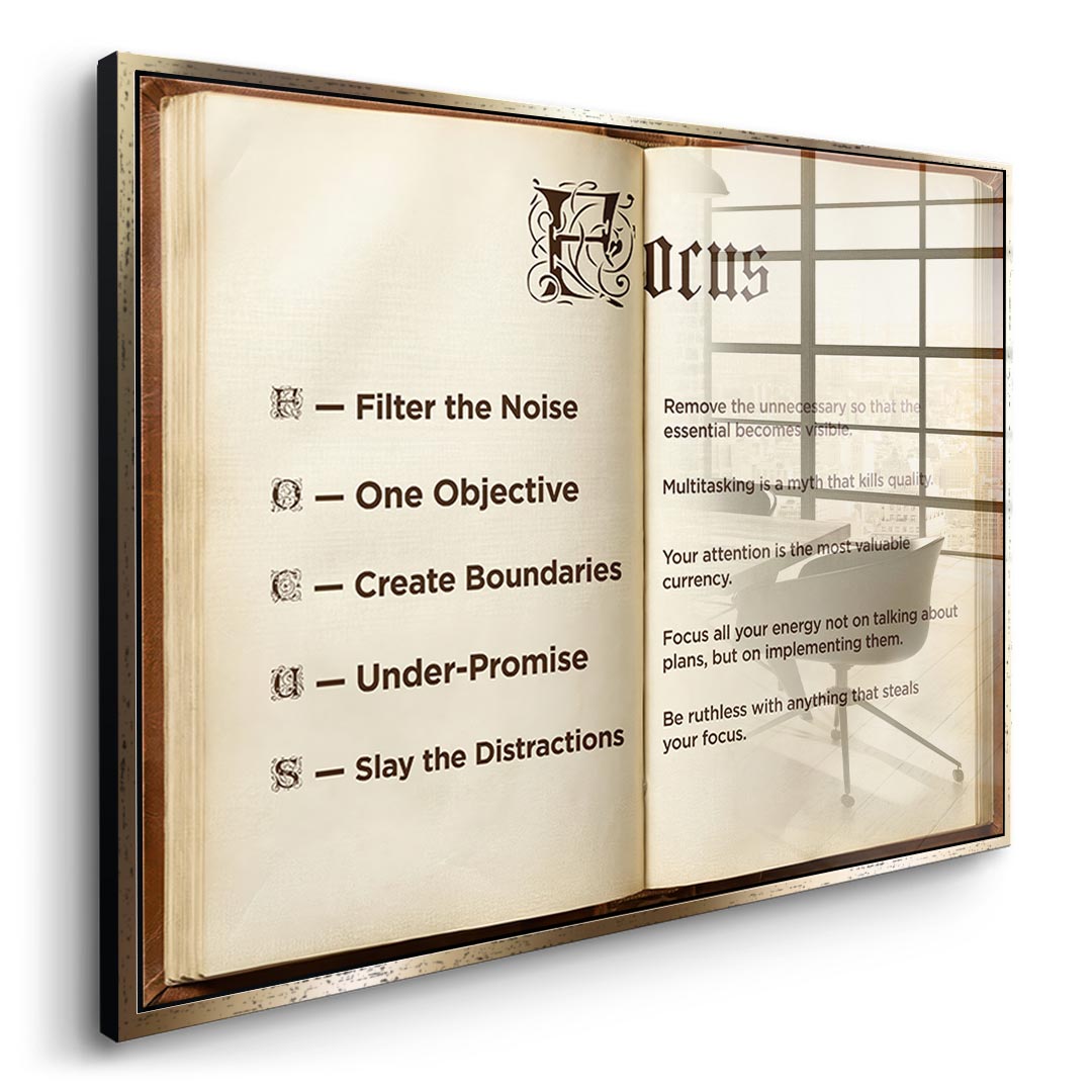 DOTCOMCANVAS® Focus book Acrylglasbild – Seitenansicht silberner Rahmen