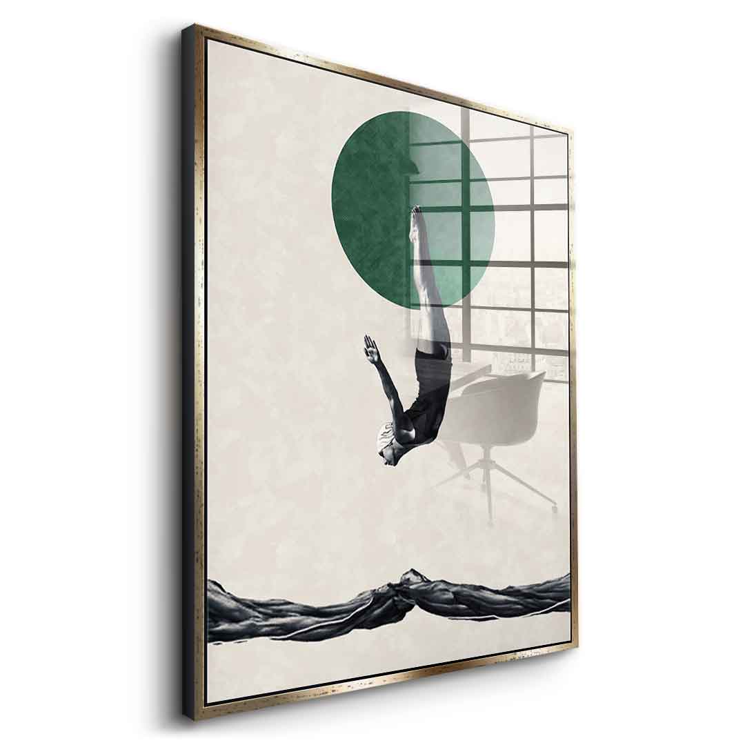 DOTCOMCANVAS® Dive Acrylglasbild – Seitenansicht silberner Rahmen