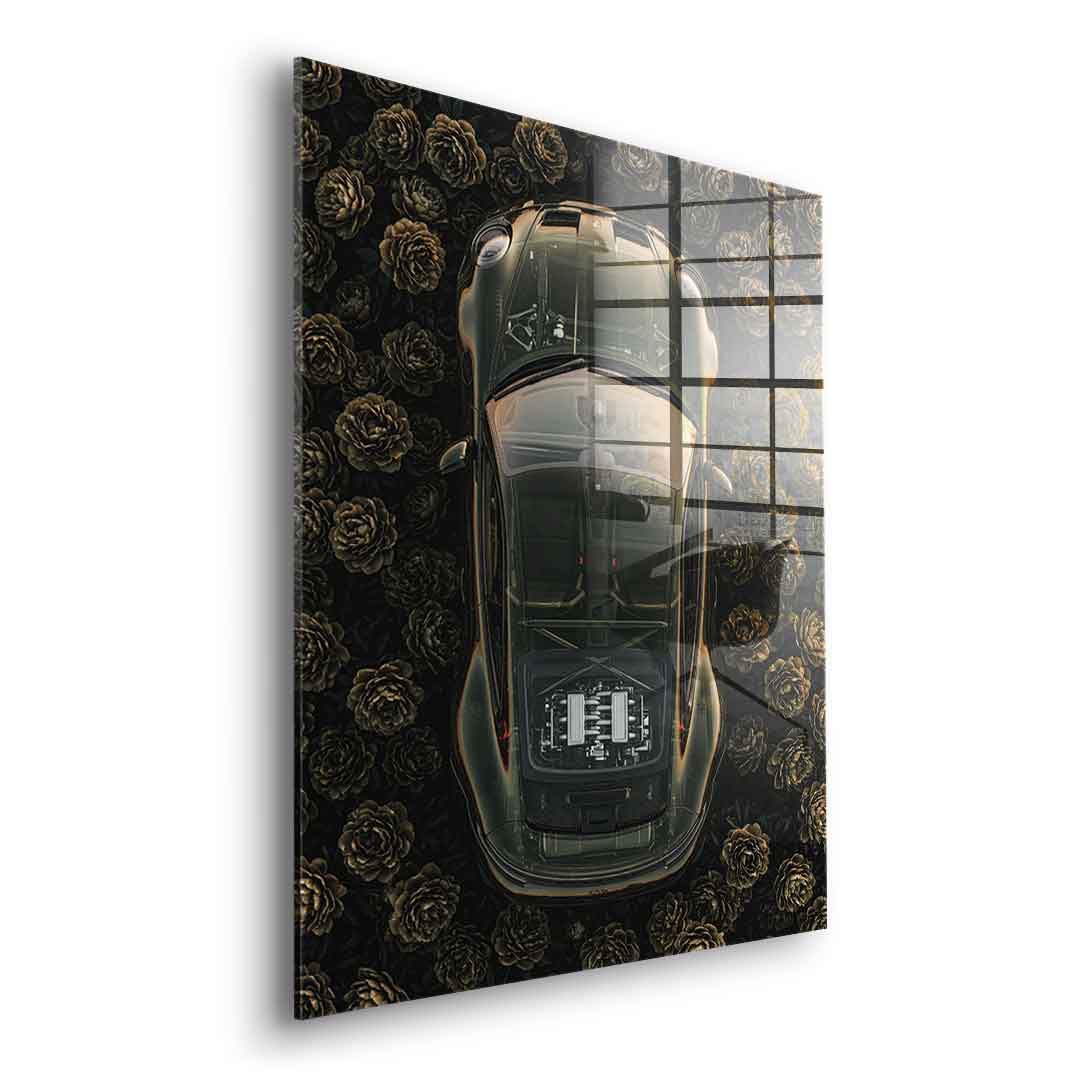DOTCOMCANVAS® Porsche in flowers Acrylglasbild – Seitenansicht ohne Rahmen