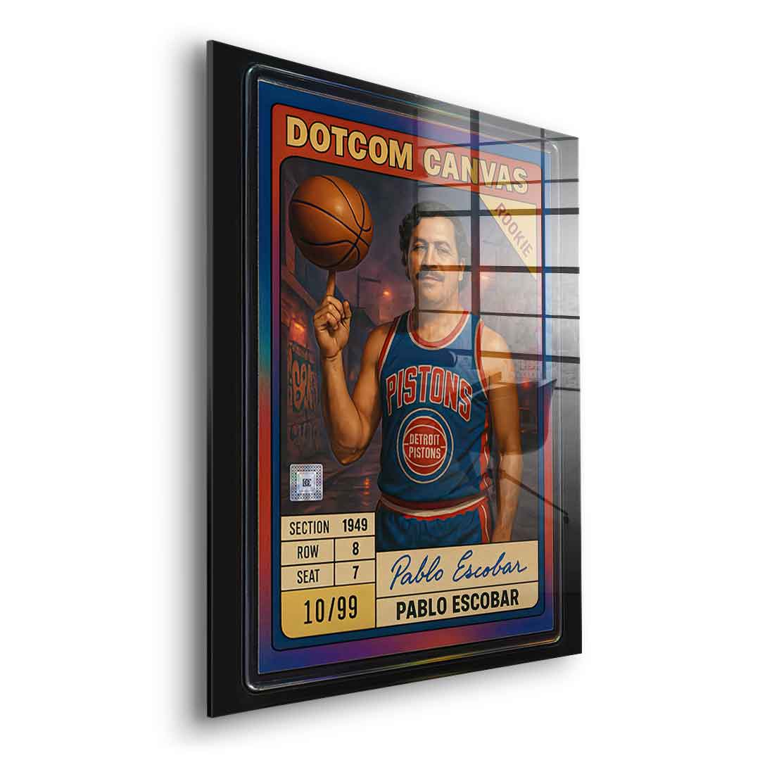 DOTCOMCANVAS Pablo Escobar Basketball Card Acrylglasbild Pop Art Ohne Rahmen Seitenansicht