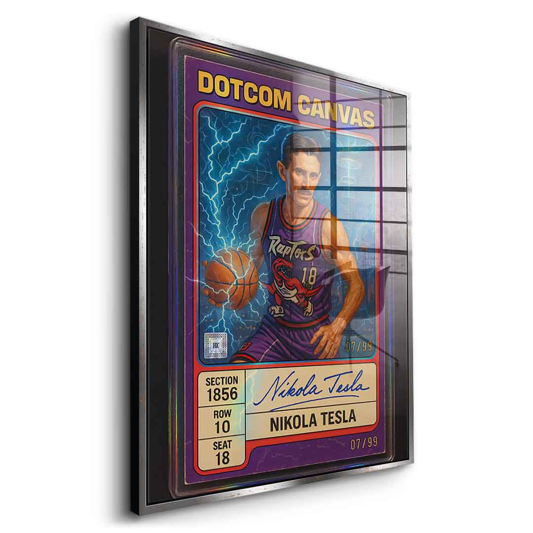 DOTCOMCANVAS Acrylglasbild Nikola Tesla Basketball Card Seitenansicht mit goldenem Rahmen