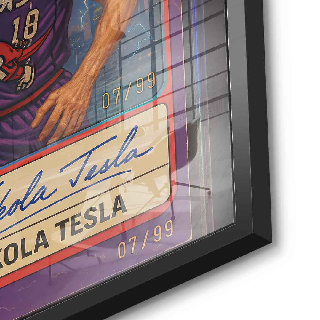 DOTCOMCANVAS Acrylglasbild Nikola Tesla Basketball Card Detailansicht mit schwarzem Rahmen
