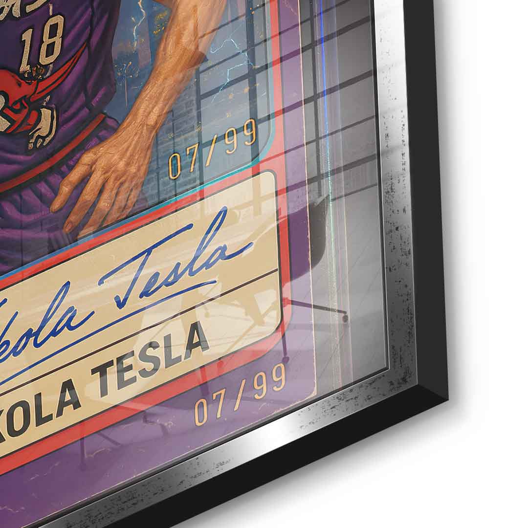 DOTCOMCANVAS Acrylglasbild Nikola Tesla Basketball Card Detailansicht mit silbernem Rahmen