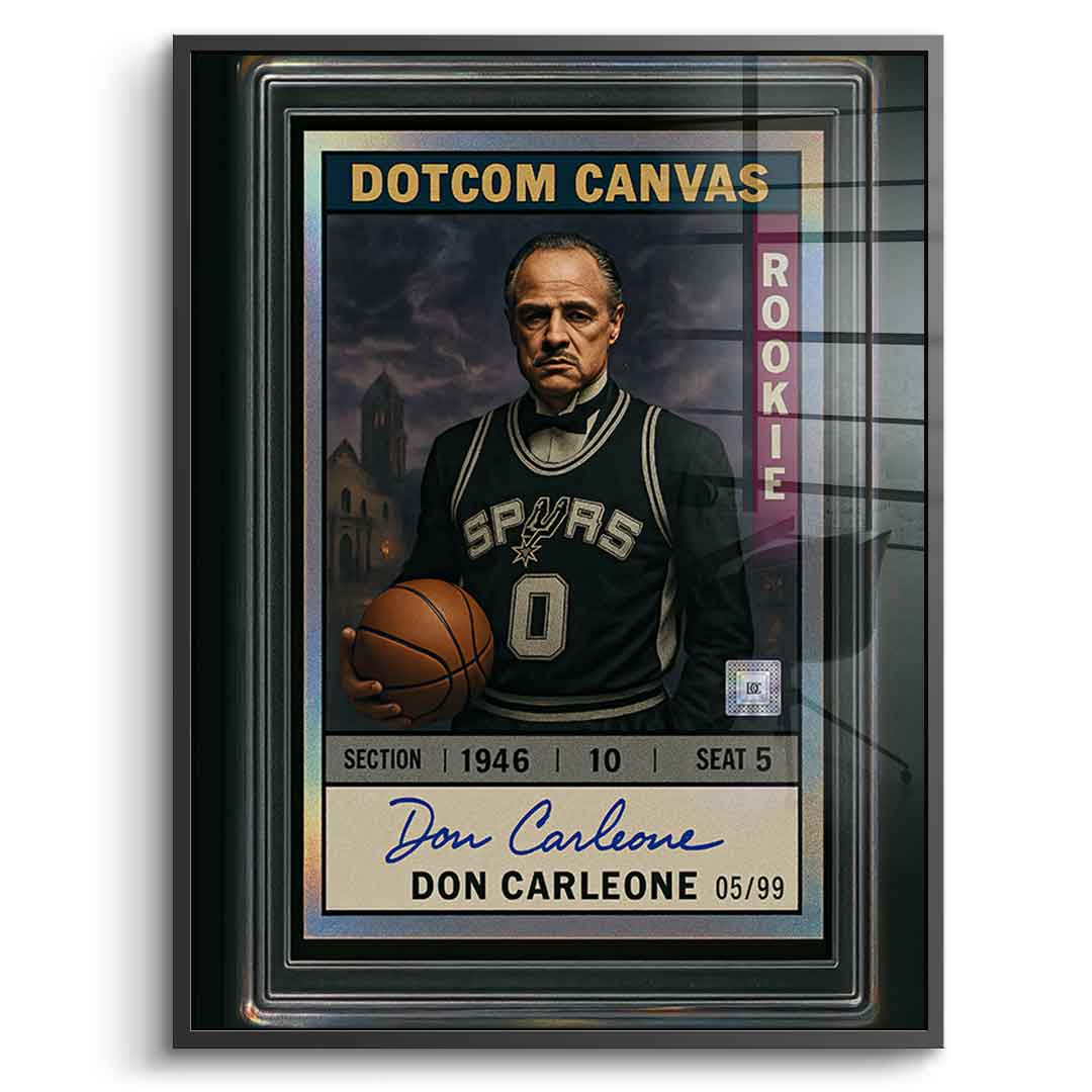 DOTCOMCANVAS Acrylglasbild Don Carleone Basketball Card Pop Art Frontansicht mit schwarzem Rahmen