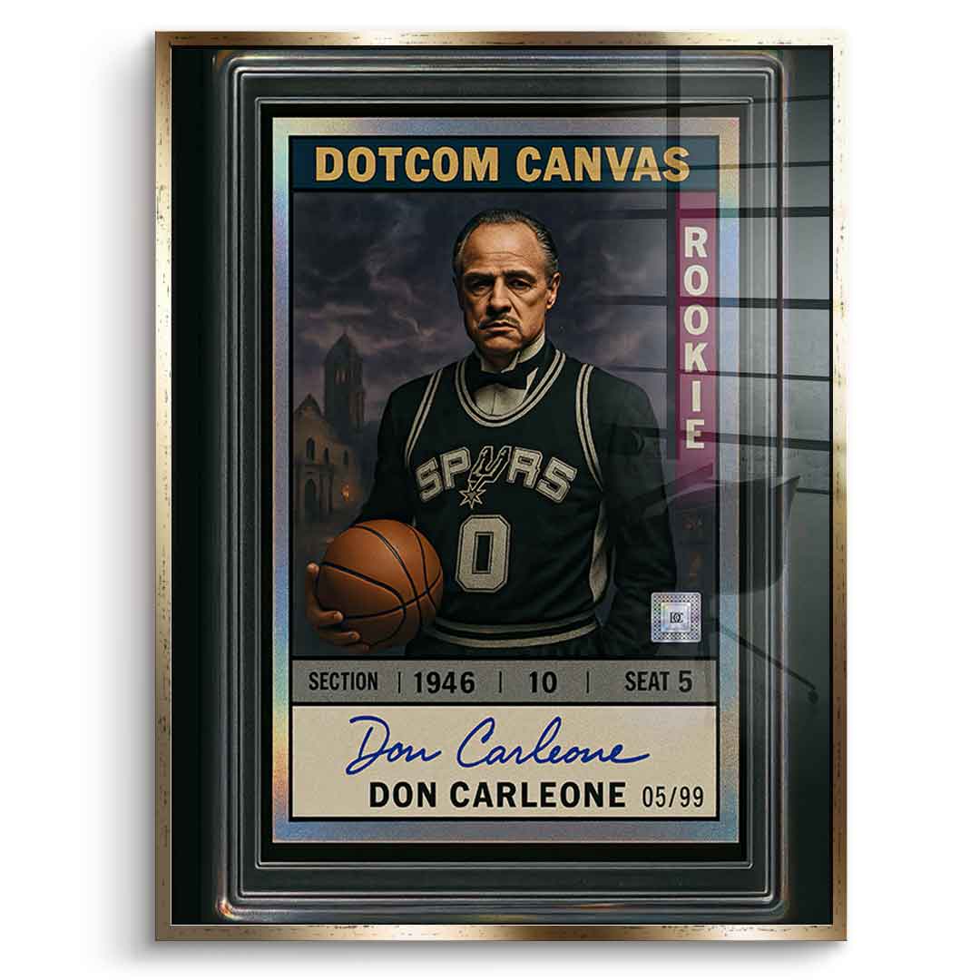 DOTCOMCANVAS Acrylglasbild Don Carleone Basketball Card Pop Art Frontansicht mit goldenem Rahmen