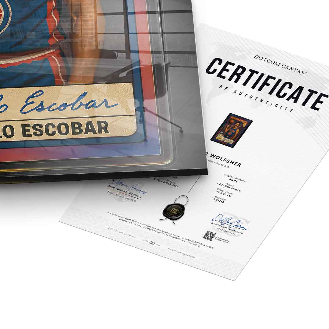 DOTCOMCANVAS Pablo Escobar Basketball Card Acrylglasbild Pop Art Echtheitszertifikat
