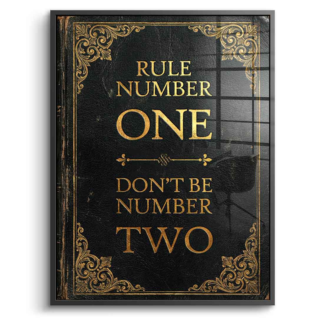 DOTCOMCANVAS® Rule Number One Acrylglasbild – Vorderansicht silberner Rahmen