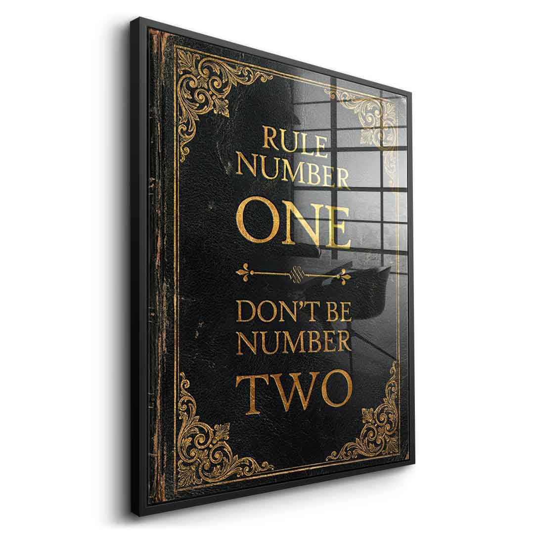 DOTCOMCANVAS® Rule Number One Acrylglasbild – Seitenansicht schwarzer Rahmen