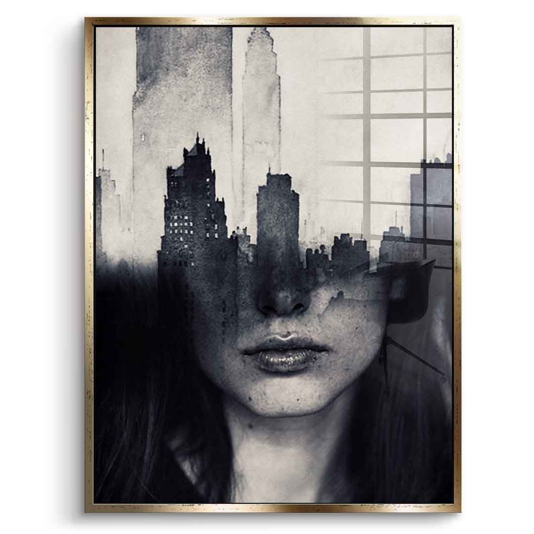 DOTCOMCANVAS® Mind game Acrylglasbild – Vorderansicht goldener Rahmen