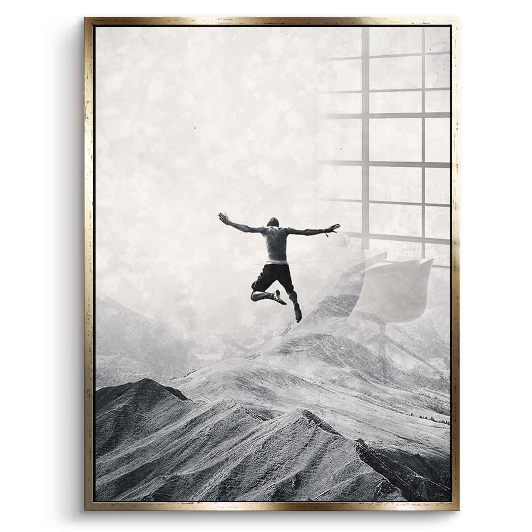 DOTCOMCANVAS® Jump in with both feet Acrylglasbild – Vorderansicht goldener Rahmen