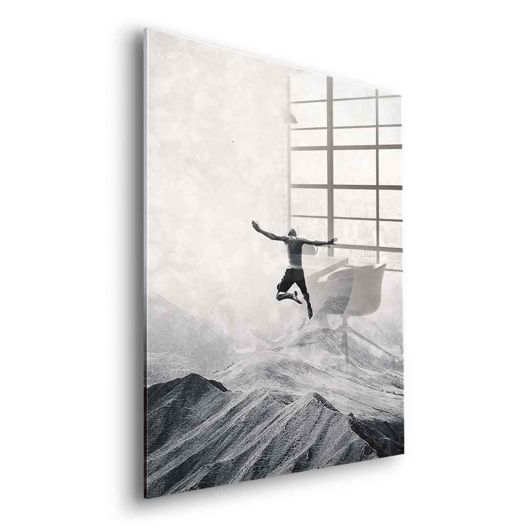 DOTCOMCANVAS® Jump in with both feet Acrylglasbild – Seitenansicht ohne Rahmen