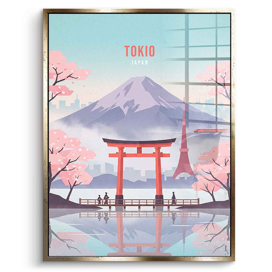 DOTCOMCANVAS Tokyo Acrylglasbild Vorderansicht mit goldenem Rahmen