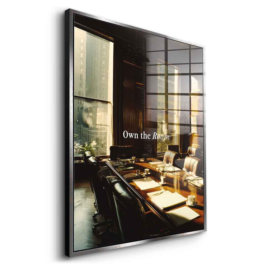 DOTCOMCANVAS Own the Room Acrylglas Seitenansicht mit goldenem Rahmen