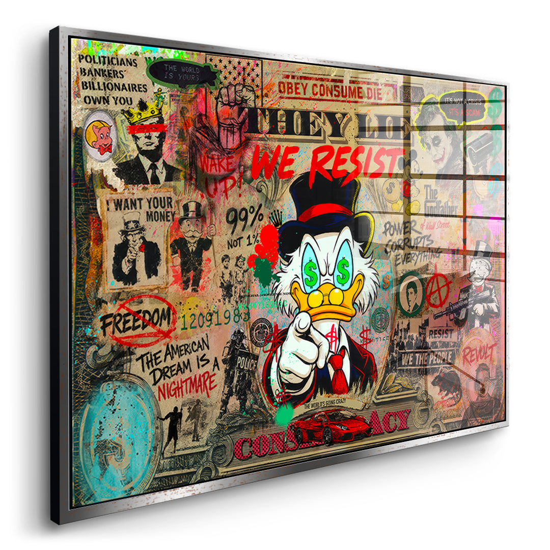 DOTCOMCANVAS WAKE UP! Acrylglasbild Seitenansicht Silberrahmen