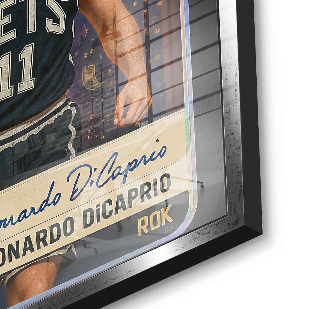 DOTCOMCANVAS Leo Dicaprio Basketball Card Acrylglasbild Detail Silberner Rahmen