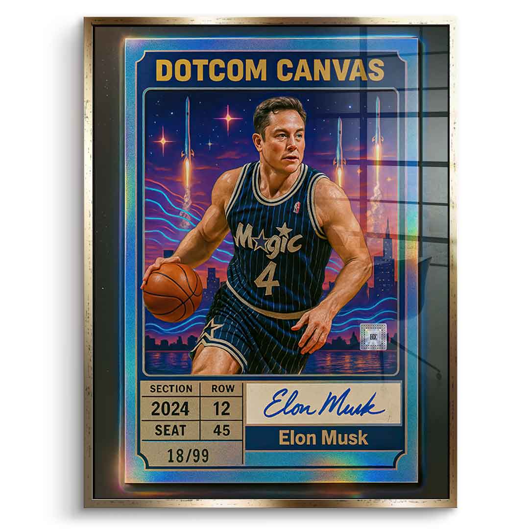 DOTCOMCANVAS Elon Musk Basketball Card Acrylglas Gold Rahmen