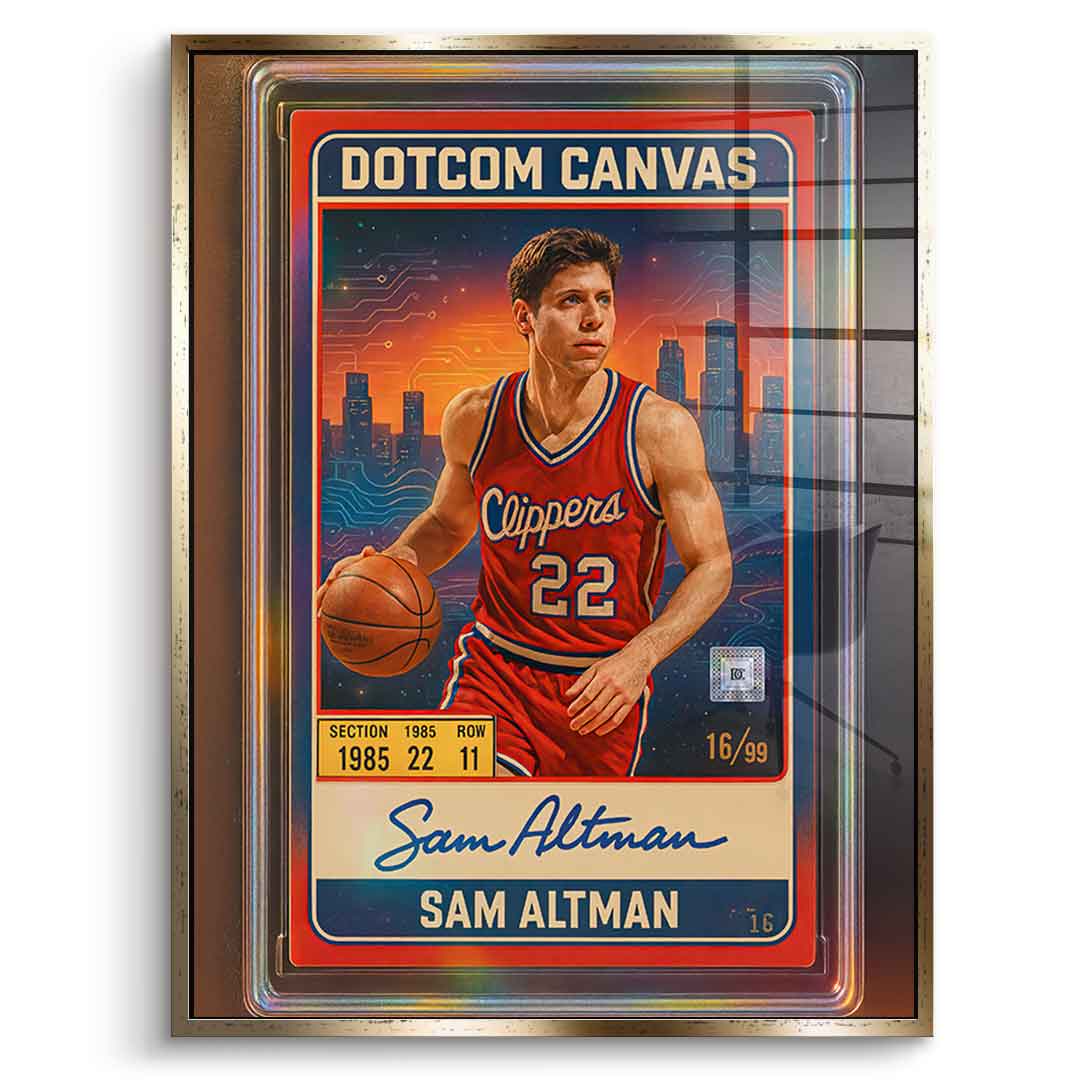 DOTCOMCANVAS Sam Altman Basketball Card Acrylglasbild Frontansicht Gold-Rahmen