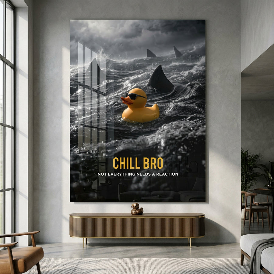 Acrylglasbild Chill Bro Raum Mockup – Wohnzimmer Wandbild Humor