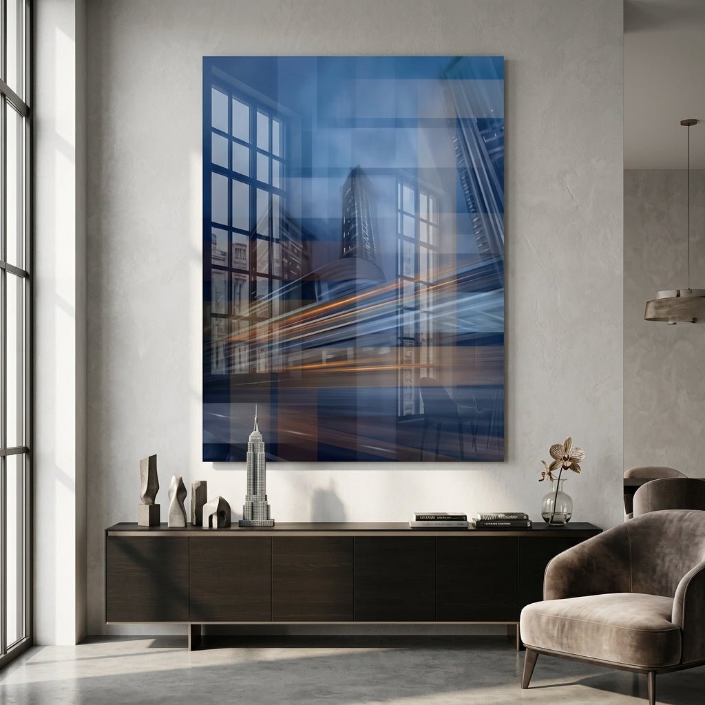Moving City Glass - Acrylglasbild Raum