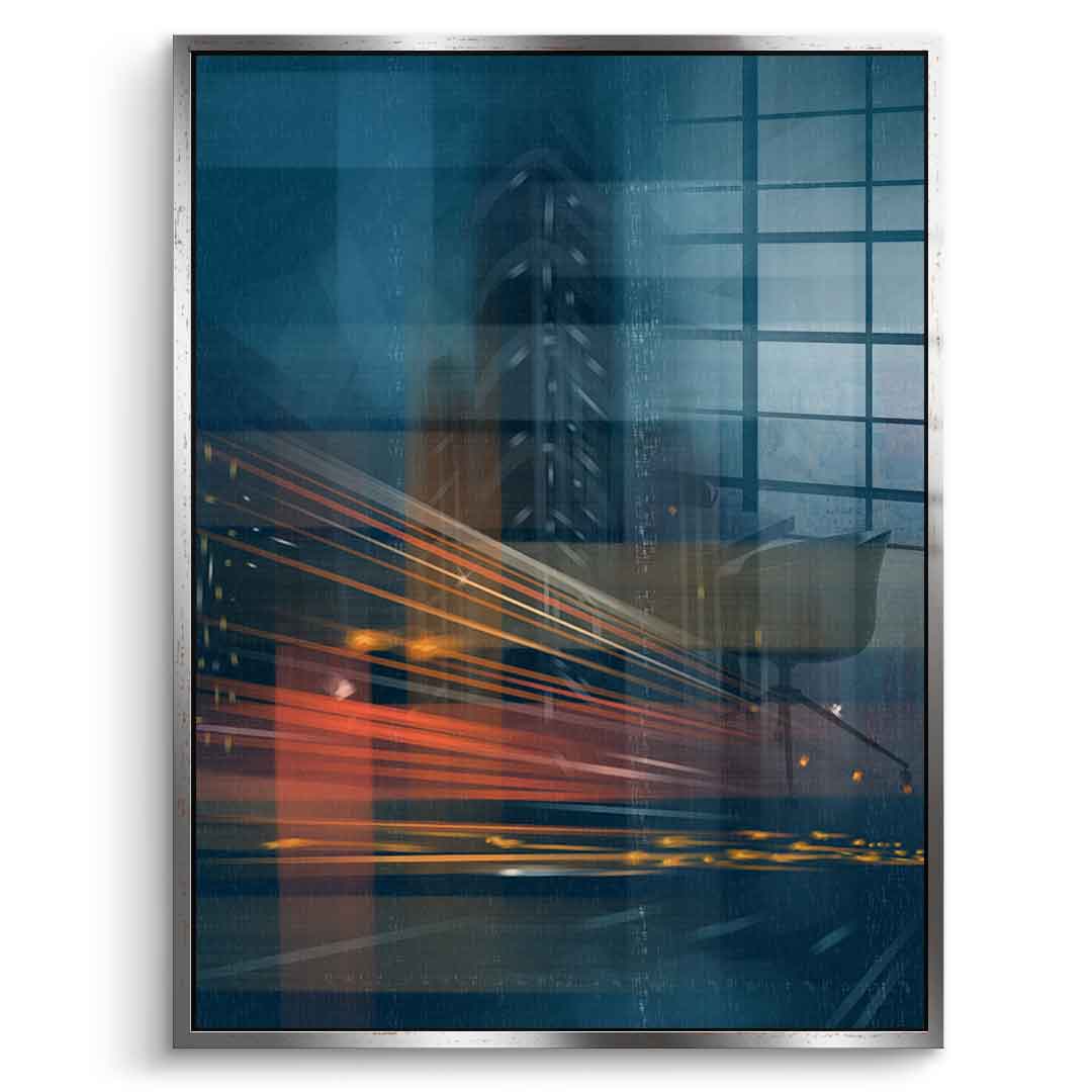 City Night Agility - Acrylglasbild Silberner Rahmen