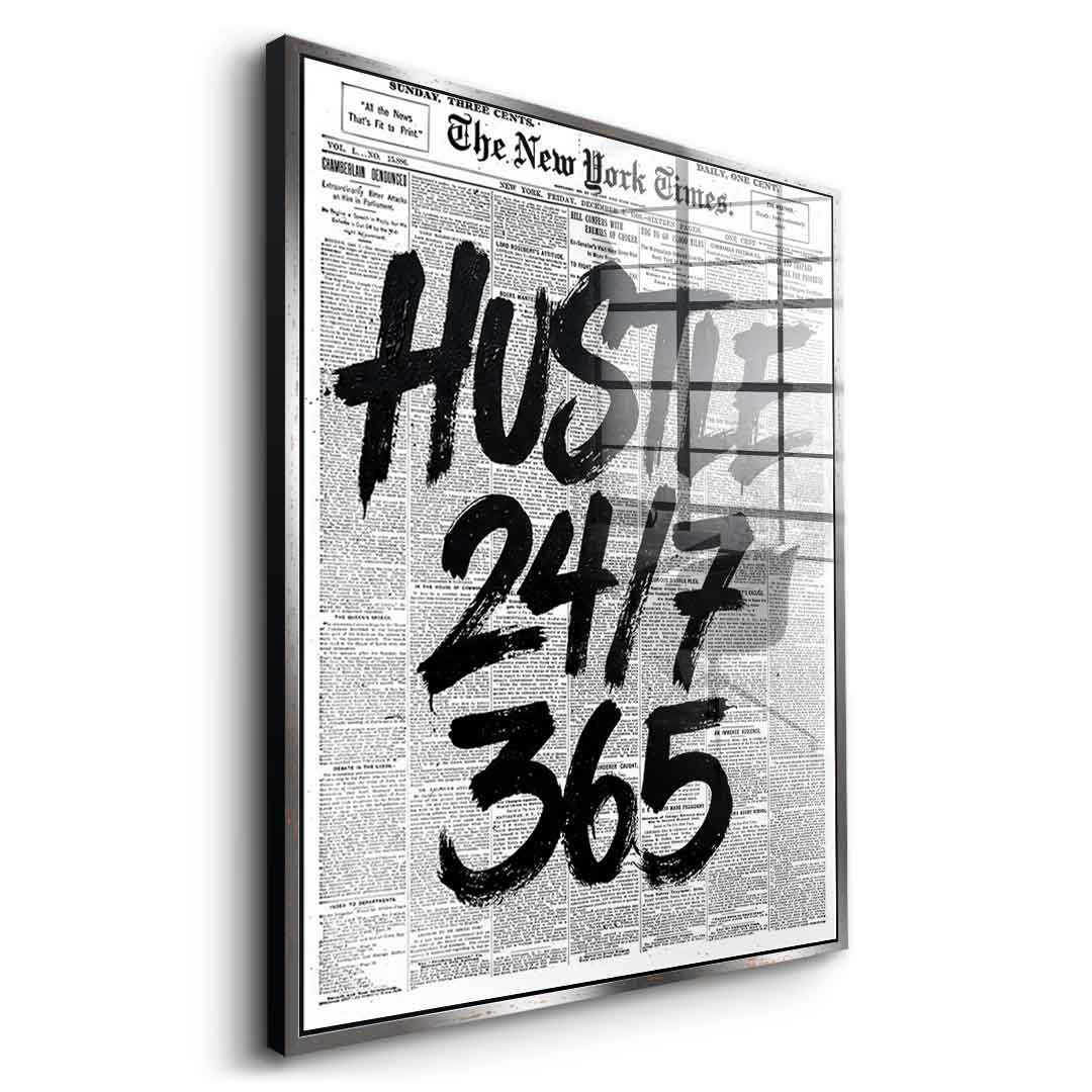 DOTCOMCANVAS Hustle 24/7 Acrylglasbild Seitenansicht Gold Rahmen