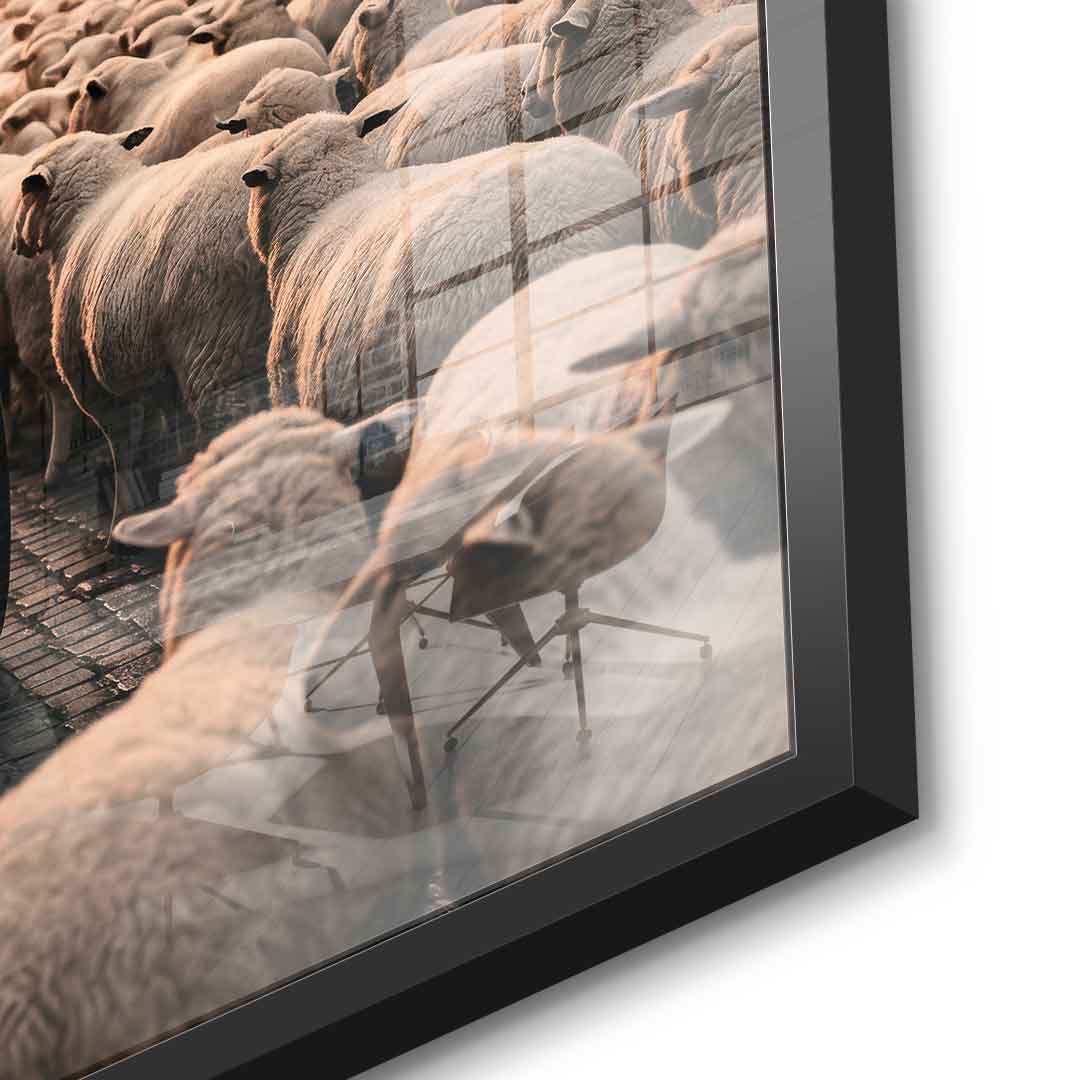 DOTCOMCANVAS Rolls Roys & Sheeps Acrylglasbild Detailansicht schwarzer Rahmen
