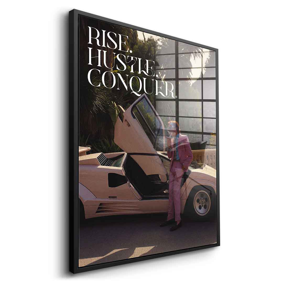 DOTCOMCANVAS Rise. Hustle. Conquer. Acrylglasbild Schwarzer Rahmen Seitenansicht