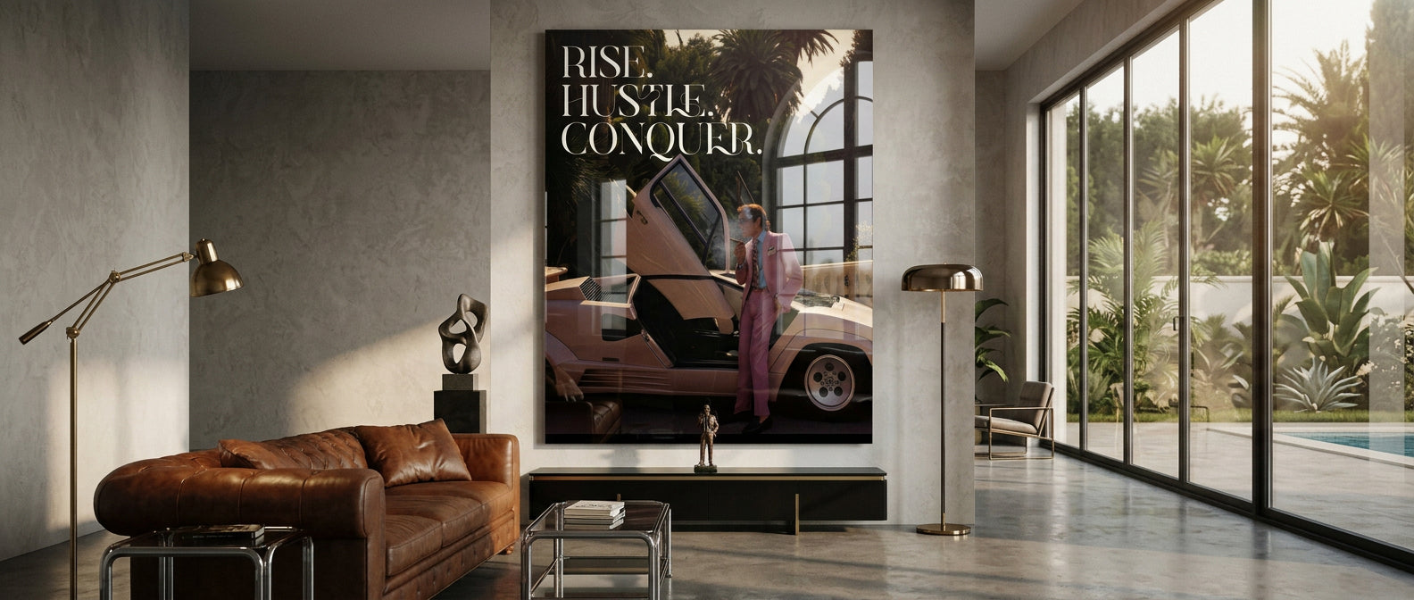 DOTCOMCANVAS Rise. Hustle. Conquer. Acrylglasbild Banner