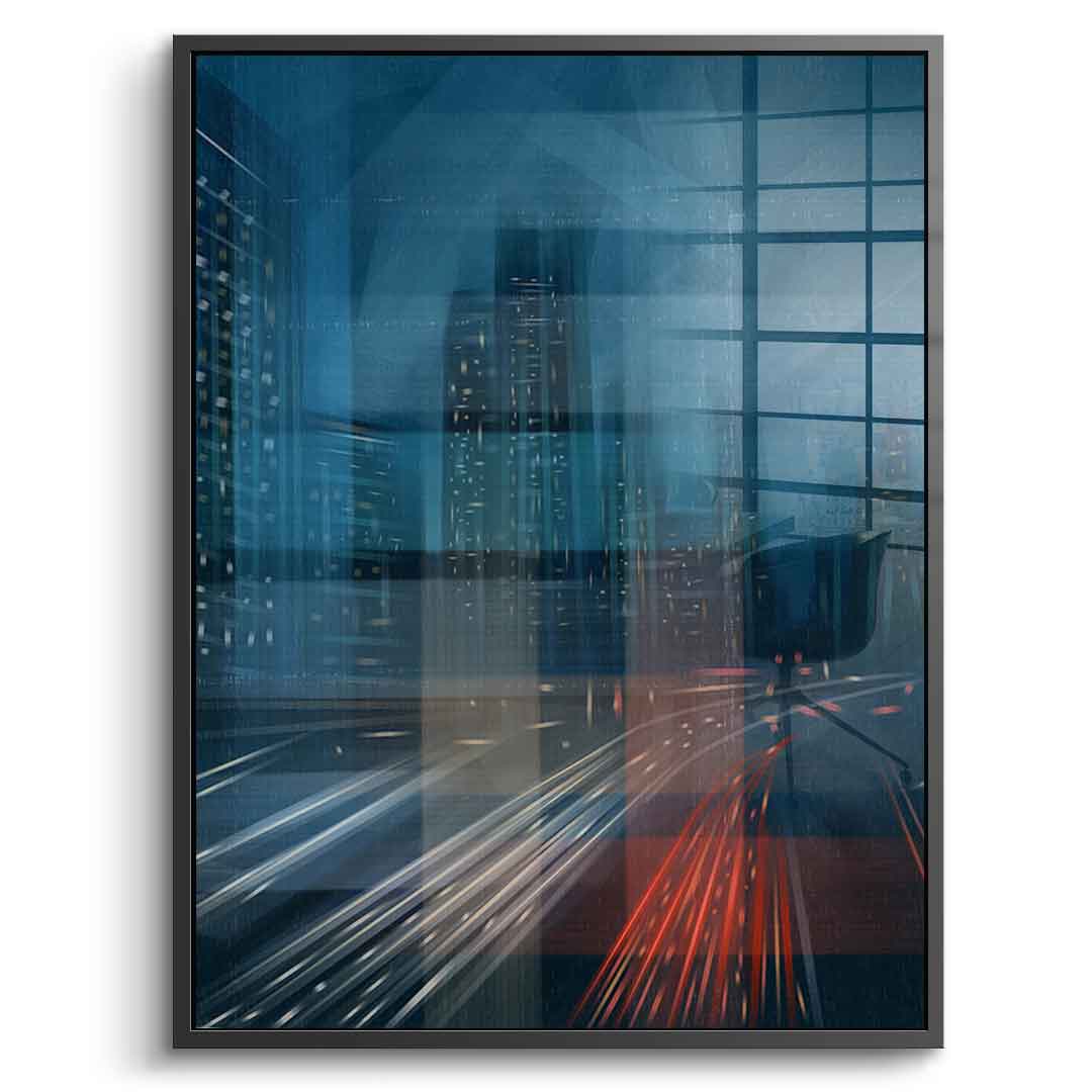 Night City with Speed - Acrylglasbild Schwarzer Rahmen