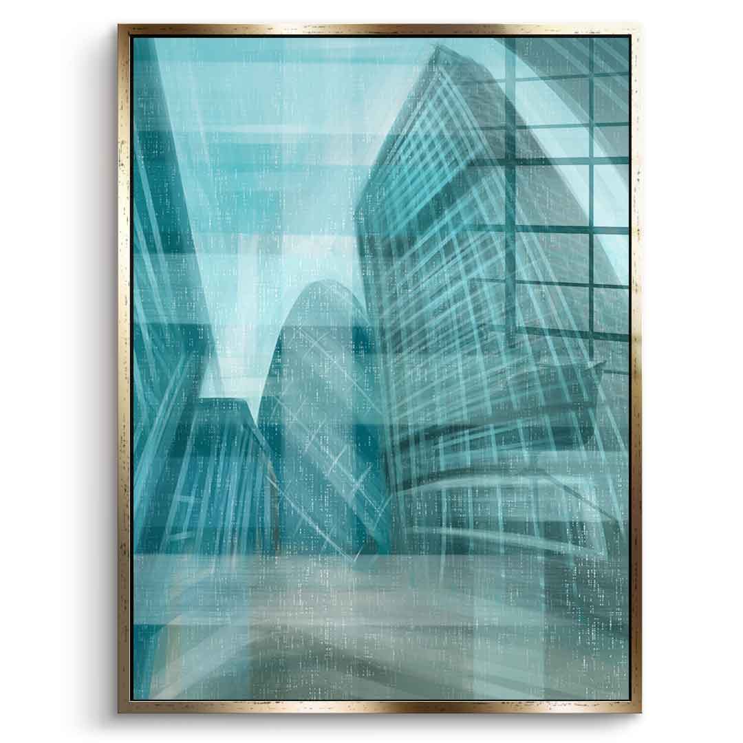 Shining City Pearl Glas - Acrylglasbild Goldener Rahmen