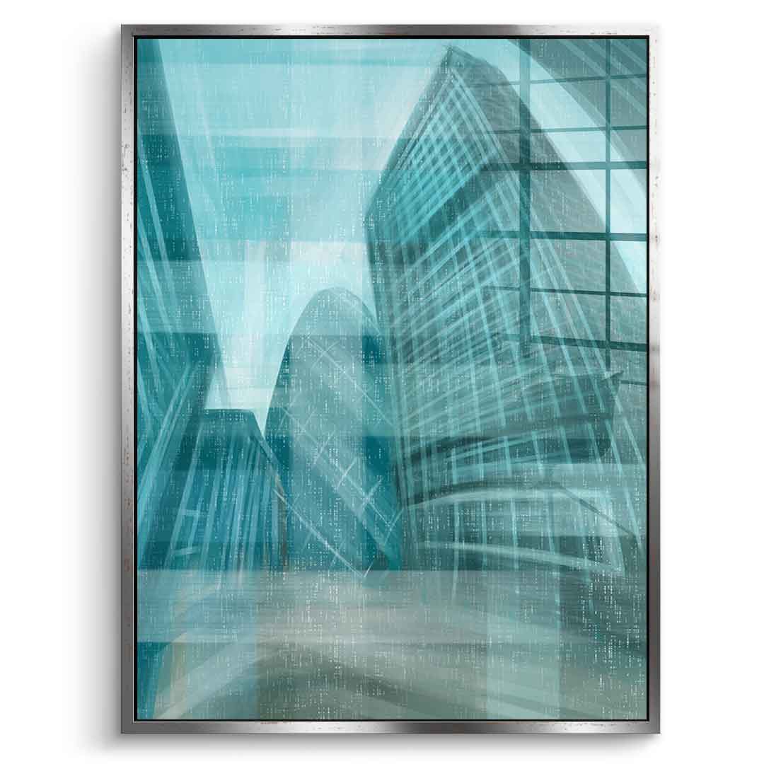 Shining City Pearl Glas - Acrylglasbild Silberner Rahmen