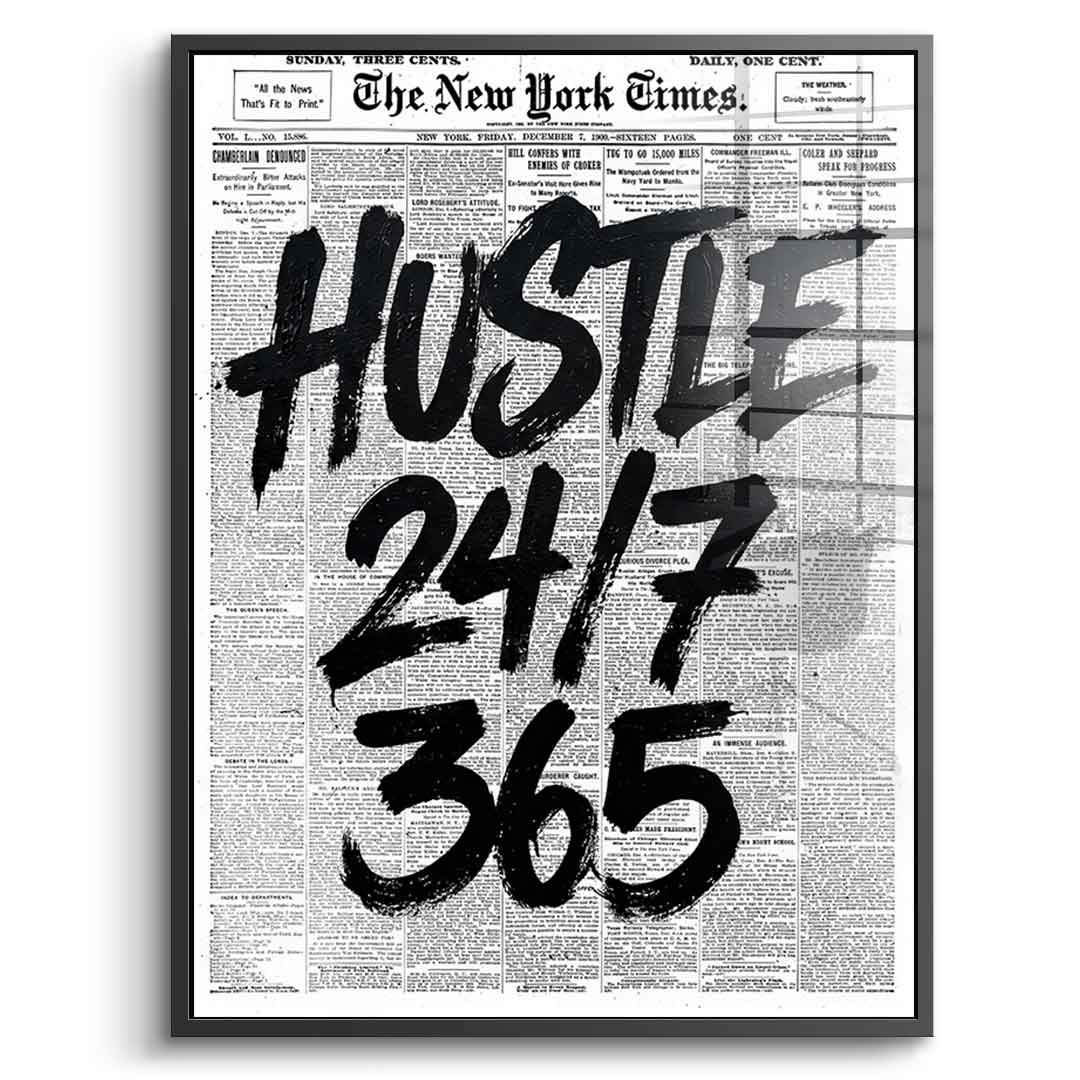 DOTCOMCANVAS Hustle 24/7 Acrylglasbild Front schwarzer Rahmen