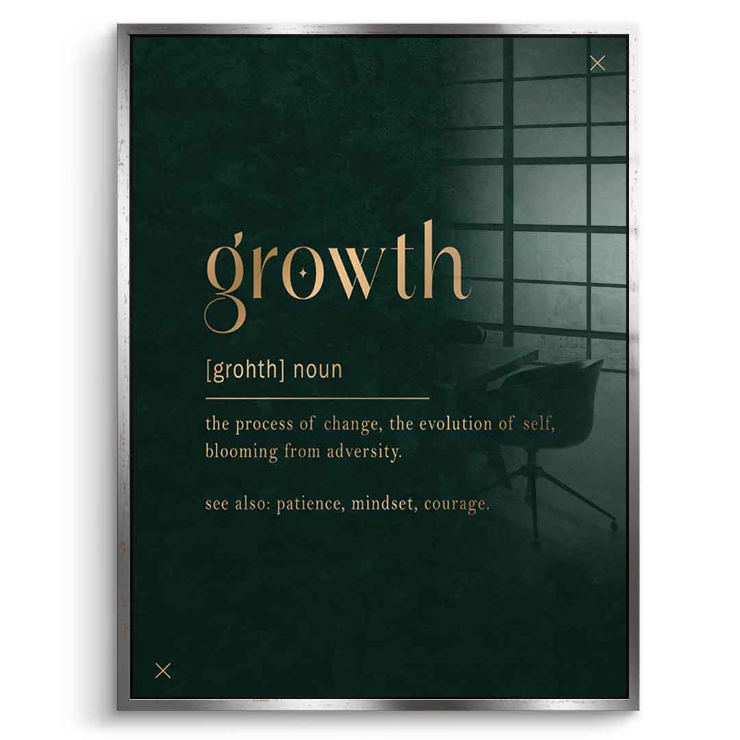 DOTCOMCANVAS Growth Acrylglasbild Silberner Rahmen Frontansicht - Typografie Motiv growth