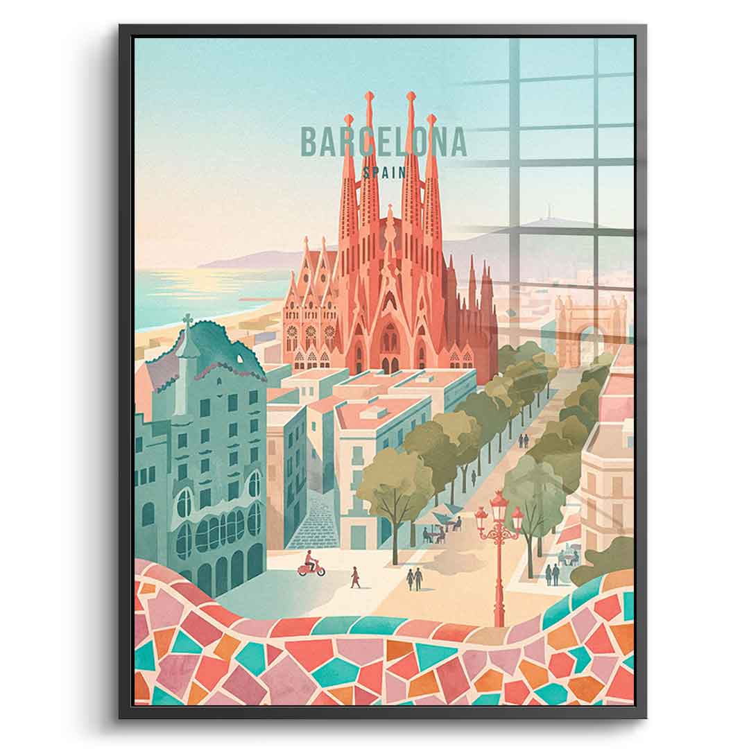 DOTCOMCANVAS Barcelona Acrylglasbild Vorderansicht mit schwarzem Rahmen