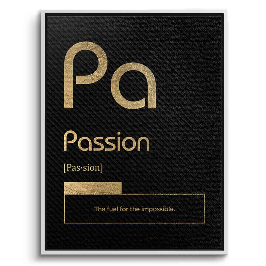DOTCOMCANVAS® Passion (Pa) Leinwandbild Version Schwarz – Vorderansicht Weißer Rahmen