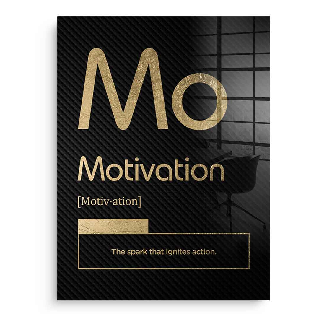 DOTCOMCANVAS® Motivation (Mo) Acrylglasbild Version Schwarz – Vorderansicht Schwarzer Rahmen