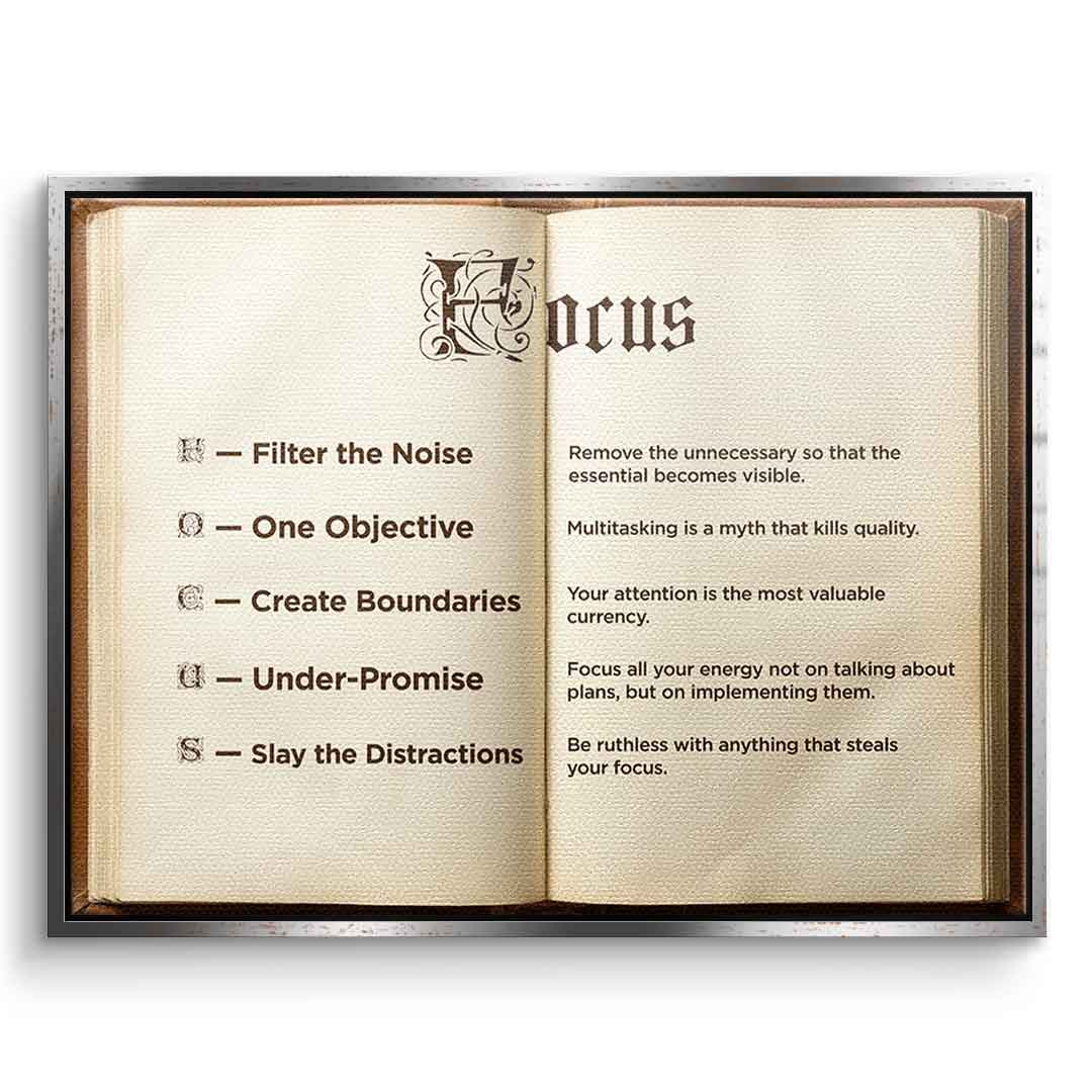 DOTCOMCANVAS® Focus book Leinwandbild – Vorderansicht goldener Rahmen