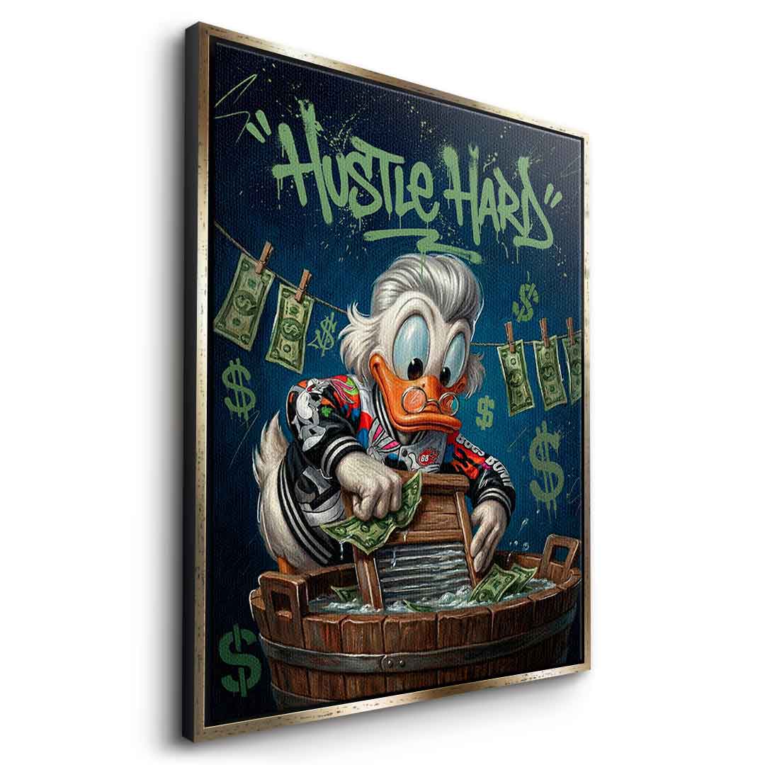 DOTCOMCANVAS® Hustle Hard Leinwandbild – Seitenansicht goldener Rahmen